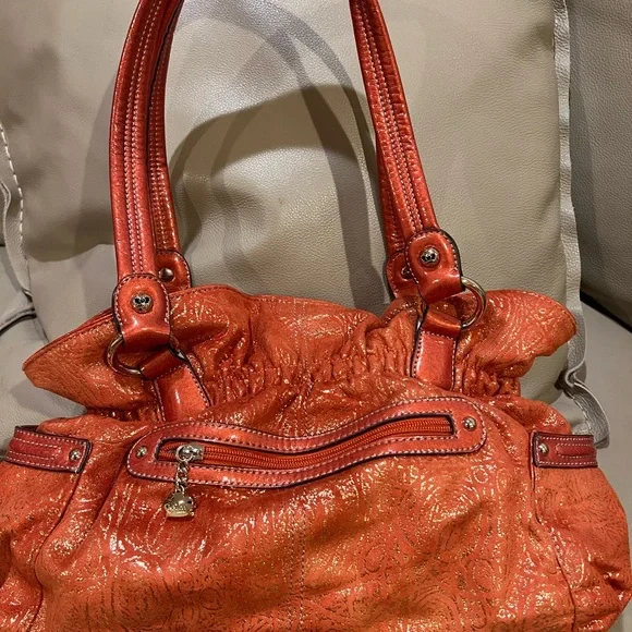Kathy Van Zeeland Orange Shoulder Bag with Gold Accents - Picture 2 of 3